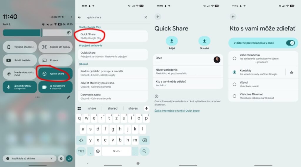 Nastavenie funkcie Quick Share v Android smartfóne