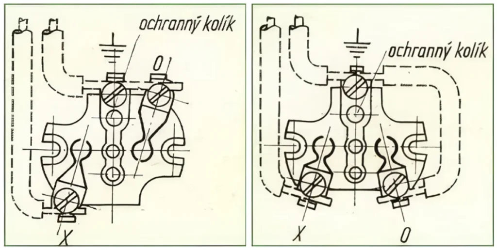 Historické zapájanie zásuvky elektrického rozvodu s dvoma žilami