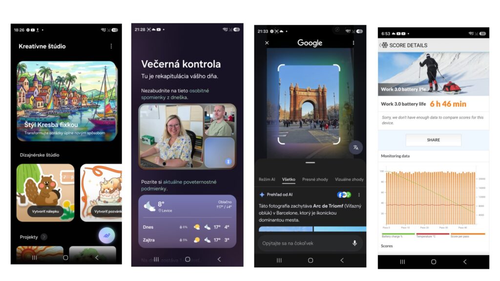 Zľava: Kreatívne štúdio, Now Brief, Circle to Search a Work 3.0 Battery life