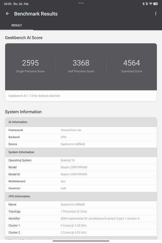 Xiaomi Pad 8 Pro v Geekbench AI