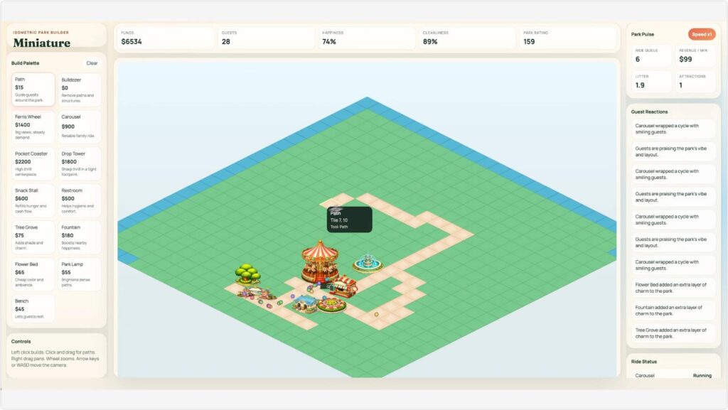 chatgpt simulacia theme park hra