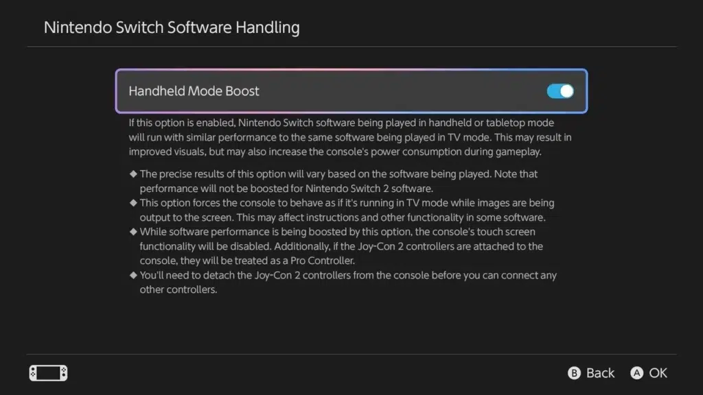 Handheld Mode Boost prináša vyšší výkon a potenciálne lepšiu vizuálnu kvalitu Switch 1 hier na Switchi 2 v handheldovom režime