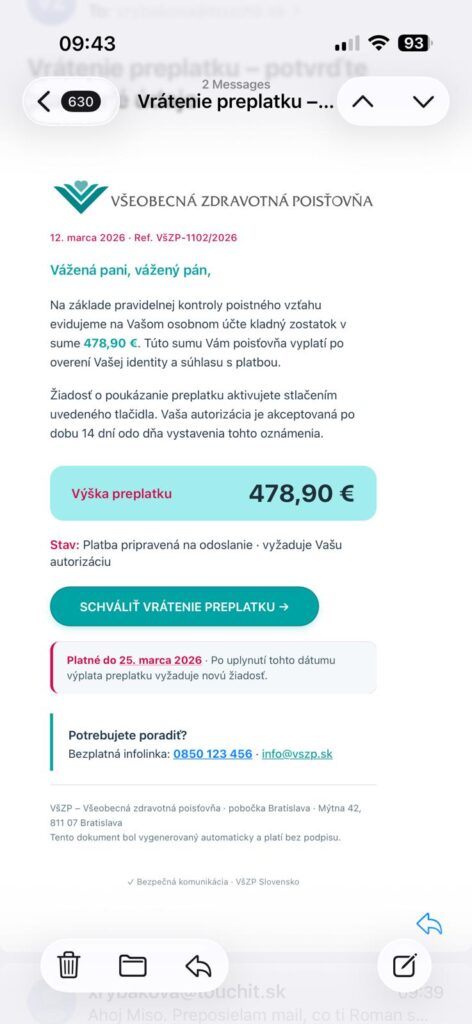 vszp email podvod preplatok