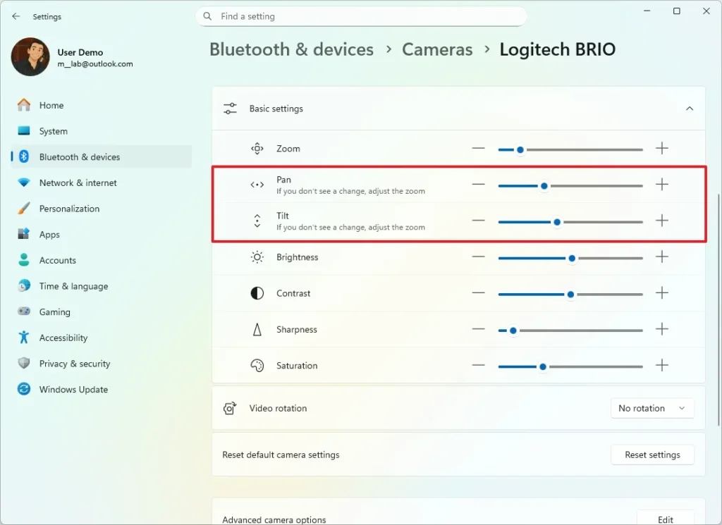 windows 11 kamera upravy