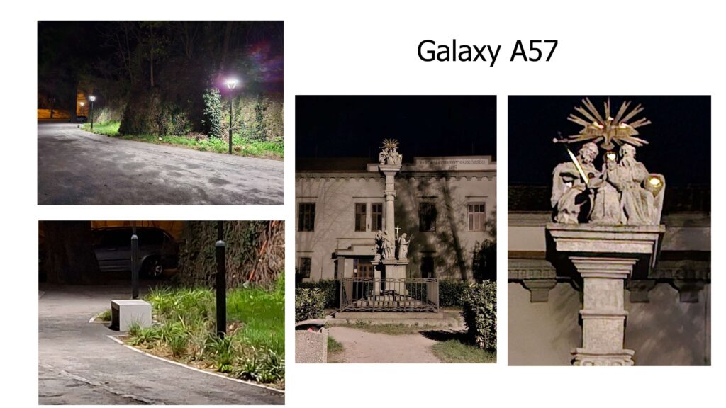 Nočné fotografie z telefónu Galaxy A57. Záber hlavným objektívom a 4-násobné priblíženie