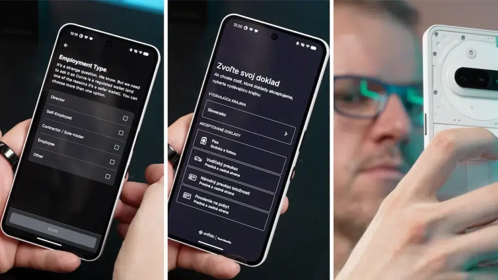 Pri vytváraní účtu v službe Curve sa treba identifikovať občianskym preukazom a overiť svoju identitu krátkym záznamom videa