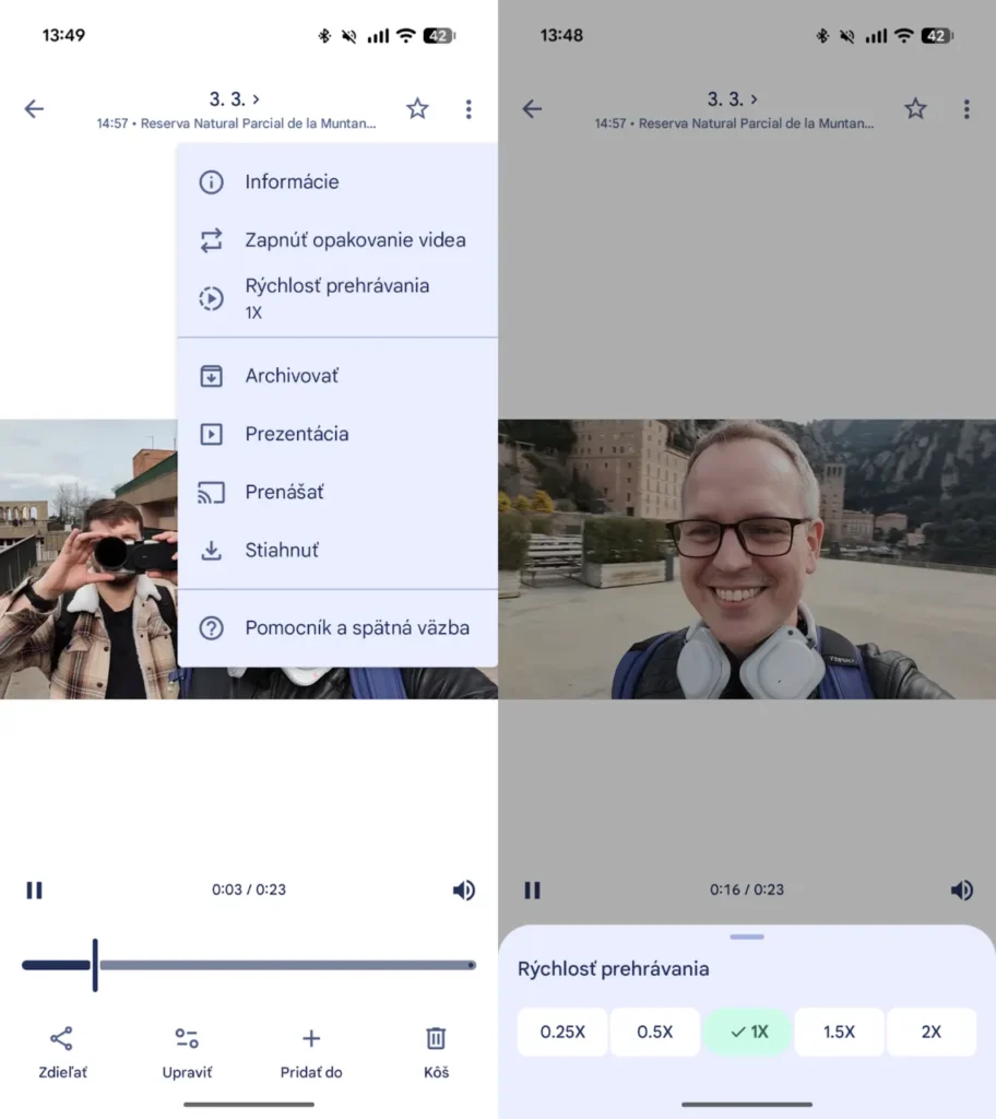 Nastavenie rýchlosti prehrávania videa v aplikácii Fotky Google pre Android