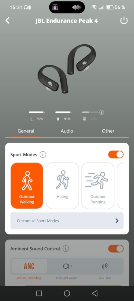 JBL Endurance Peak 4 aplikacia