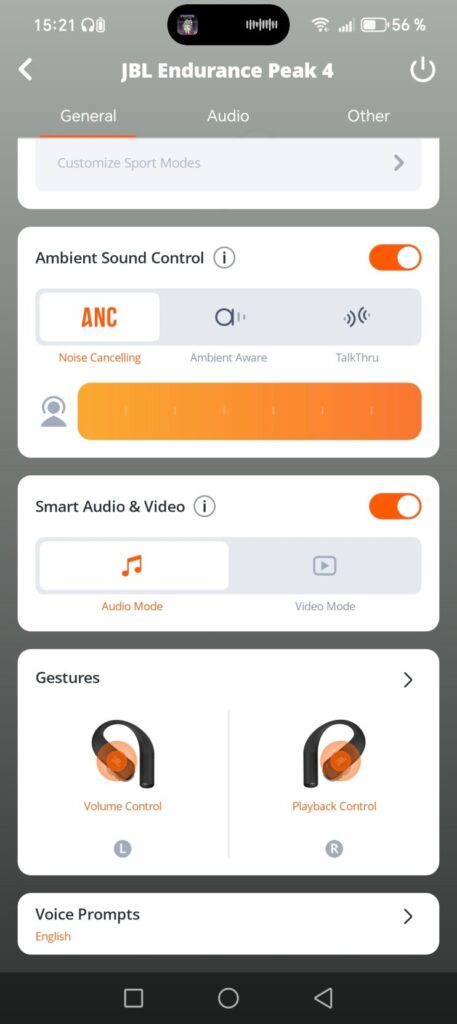 JBL Endurance Peak 4 aplikacia