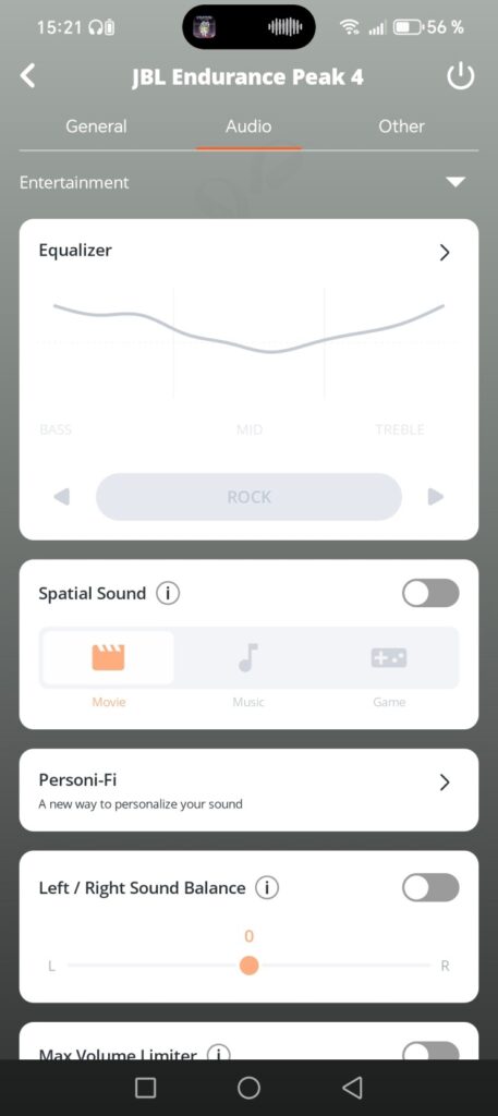 JBL Endurance Peak 4 aplikacia