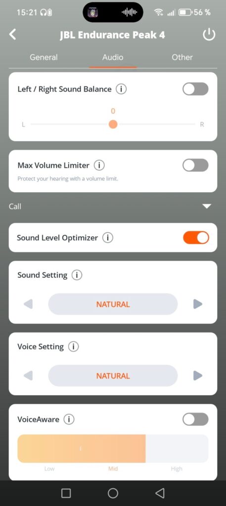 JBL Endurance Peak 4 aplikacia