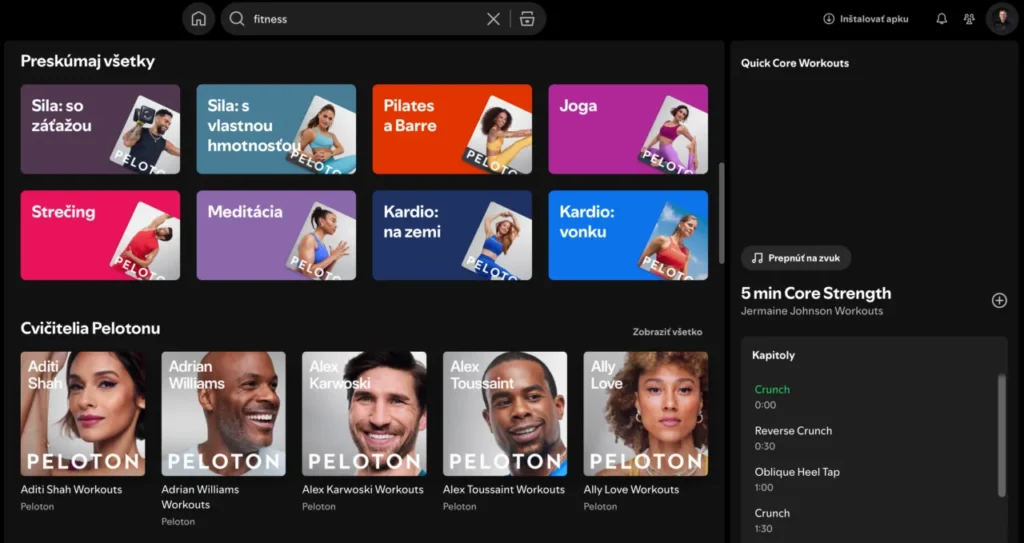Predplatitelia služby Spotify majú prístup k videám na cvičenie od Peloton