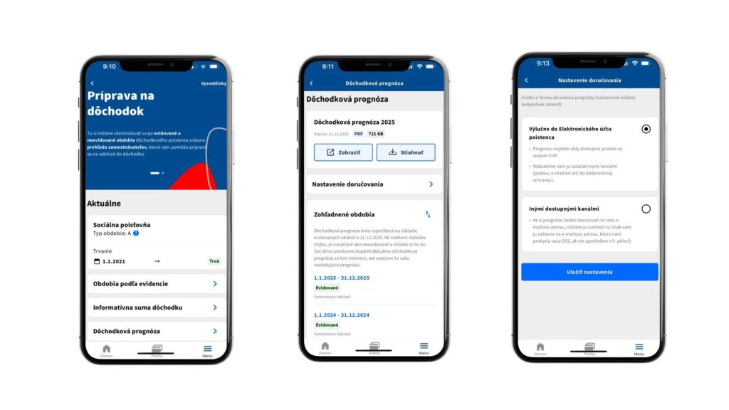 Zobrazenie dôchodkovej prognózy v mobilnej aplikácii Sociálna poisťovňa