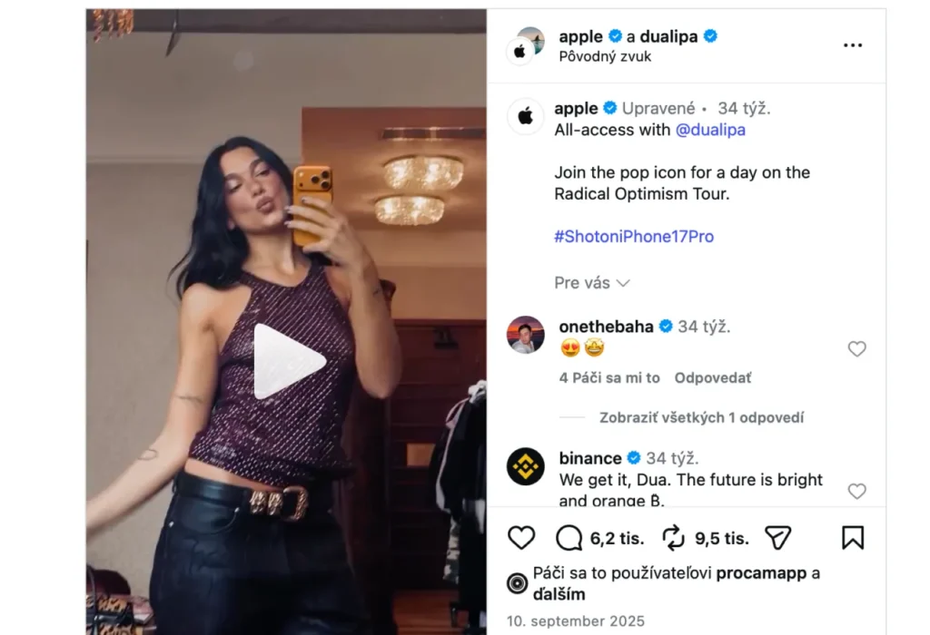 Dua Lipa spolupracovala s Applom pri uvedení iPhonu 17 Pro