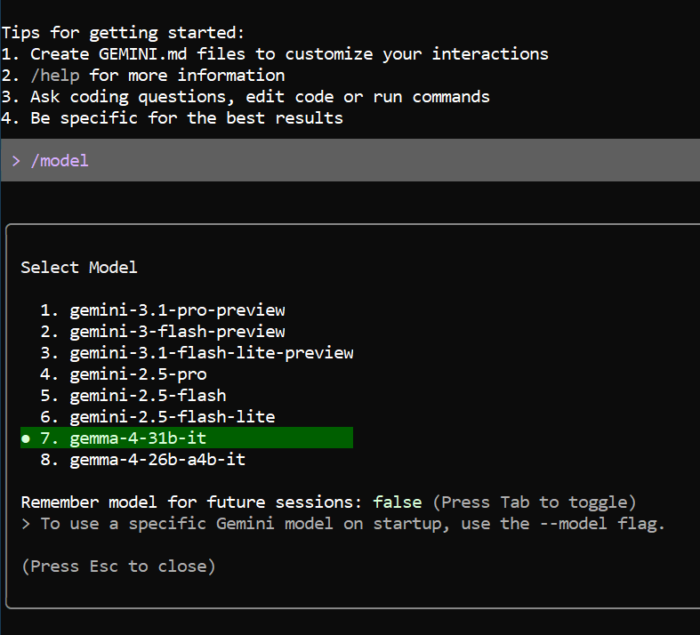 gemini cli gemma 4