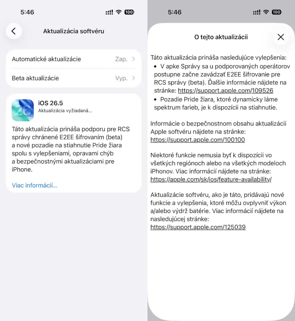 Aktualizácia na iOS 26.5