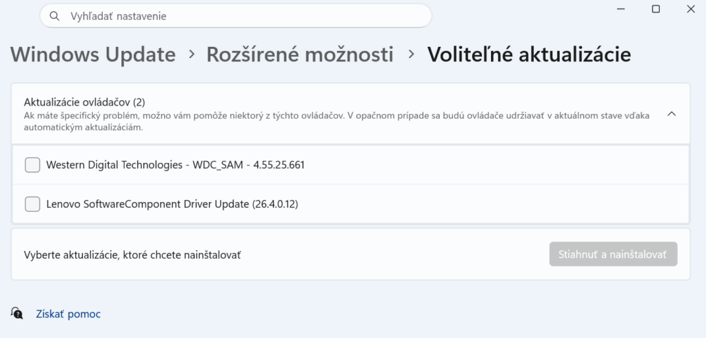 windows update ovladace