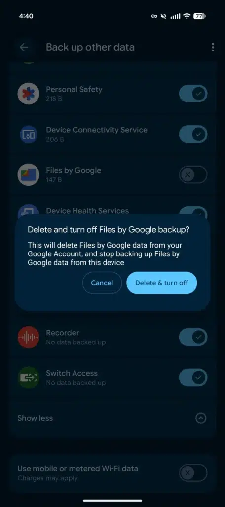 google zalohovanie podla aplikacii