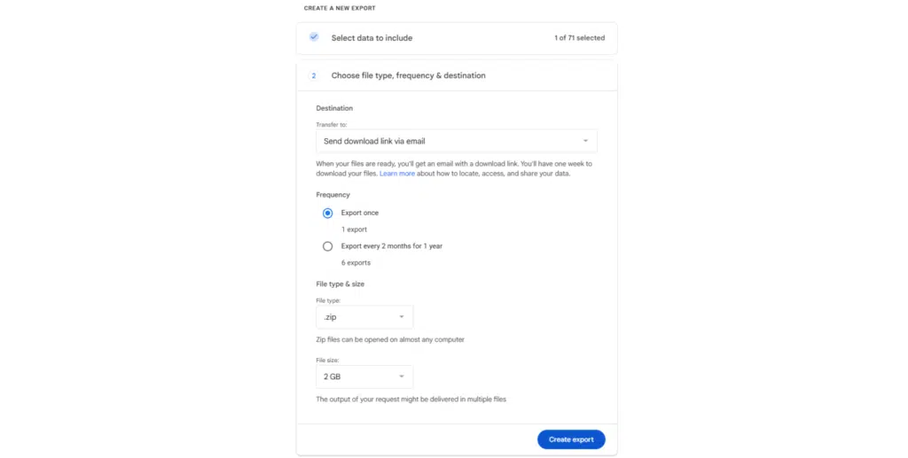 Google Takeout fotky export