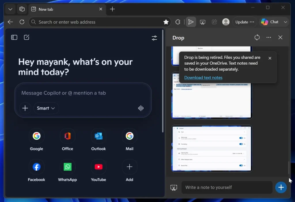 Microsoft-Edge-Drop funkcia