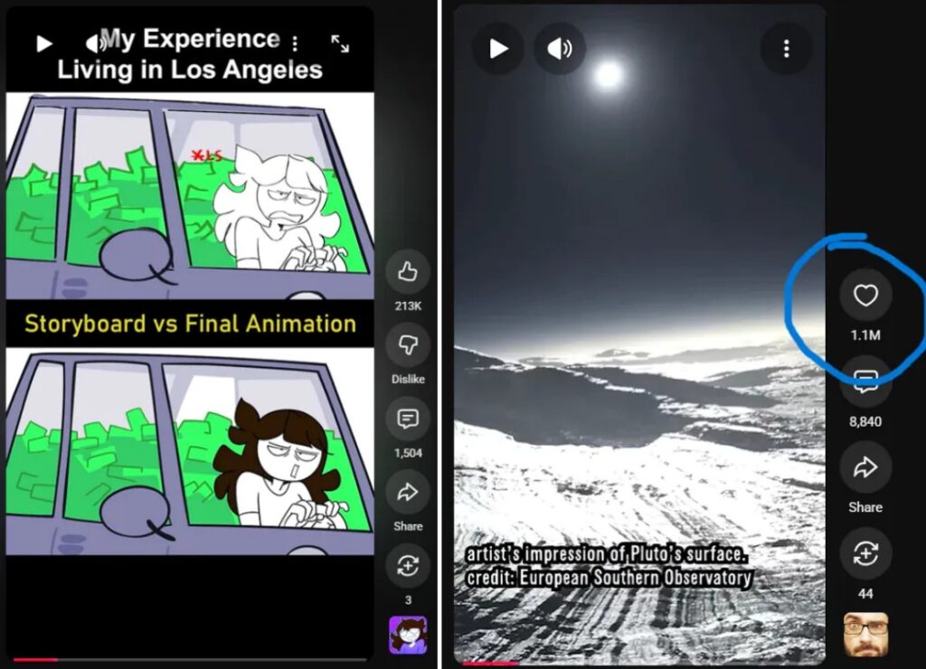 YouTube Shorts pred zmenou vs. po zmene