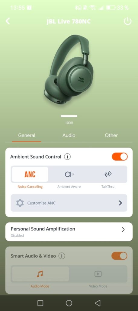 JBL LIVE 780NC aplikacia
