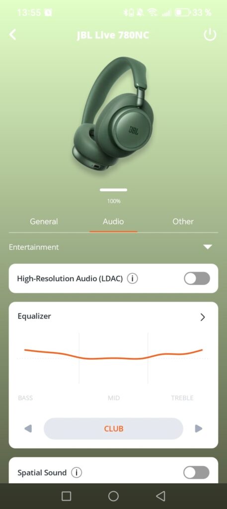 JBL LIVE 780NC aplikacia
