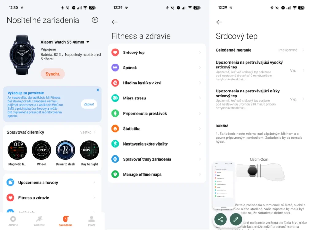 Xiaomi Watch S5: Nastavenia v aplikácii Mi Fitness