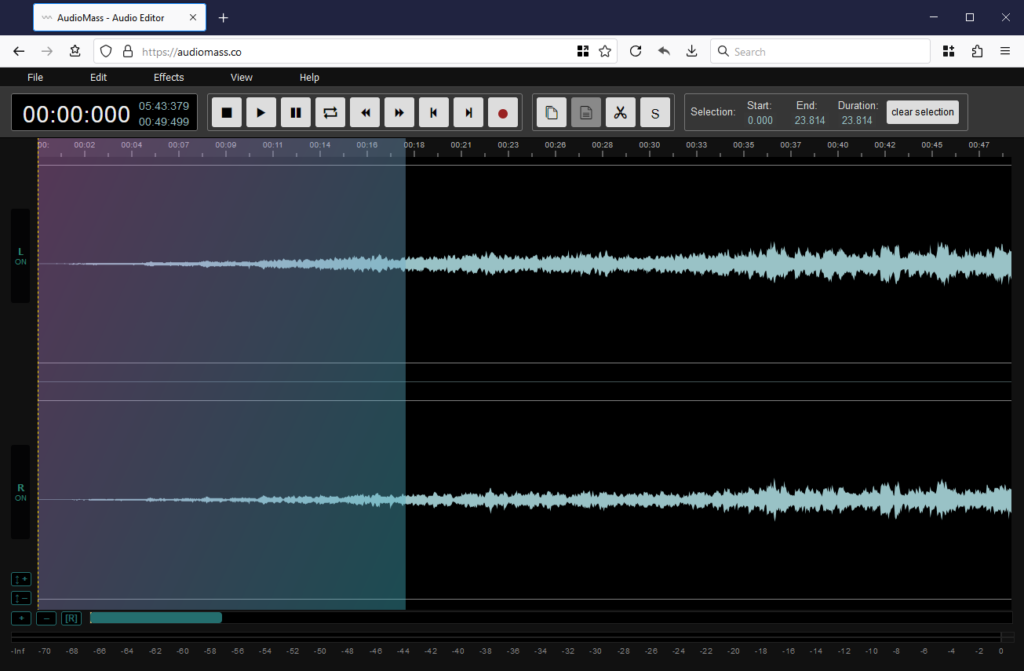 Editovanie začiatku zvukového súboru s pomocou on-line editora AudioMass