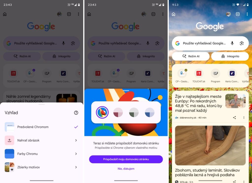 Prehliadač Google Chrome ponúka pozadie pre Android aplikáciu