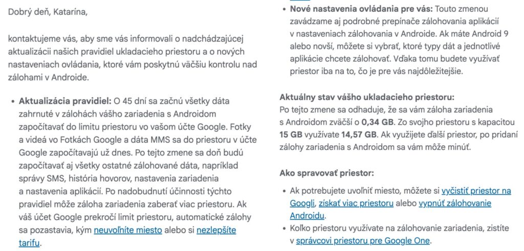 Google informuje o zmenách v zálohovaní