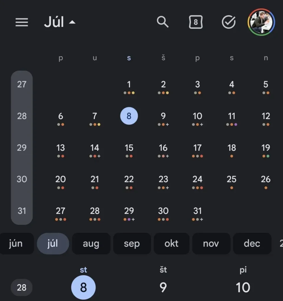 Google Kalendar nahlad mesiac