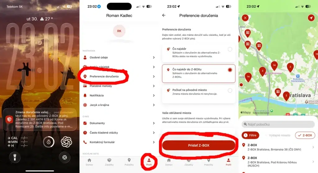 Preferencie doručenia v aplikácii Packeta