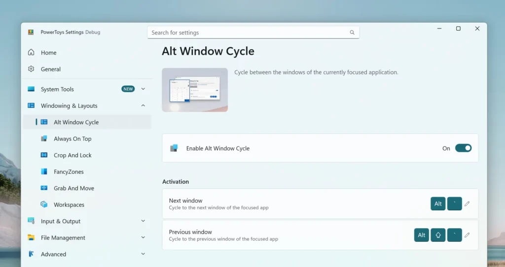 powertoys alt tab cycle