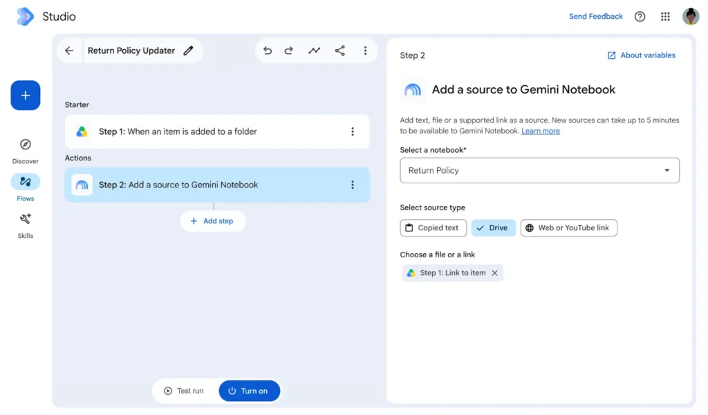 Gemini Notebook add source