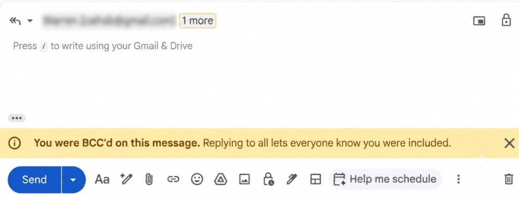 Gmail informuje o skrytej kópii