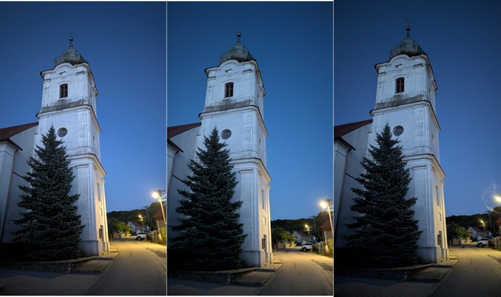 Porovnanie fotiek Pixel 9, 10 a 11 (zľava)