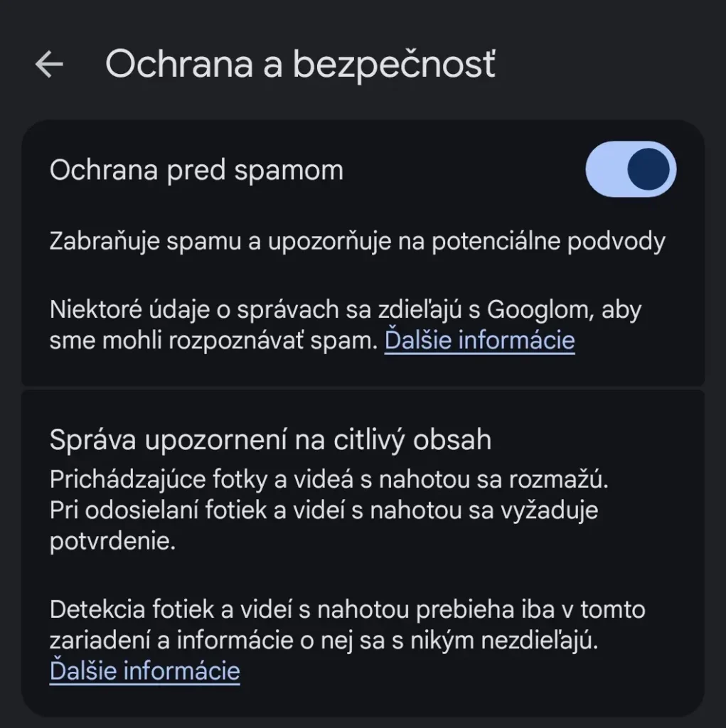 google sms ochrana spam