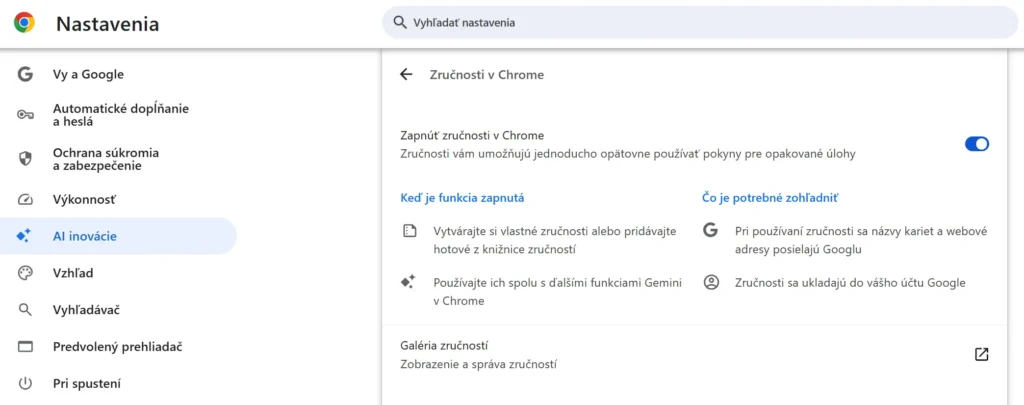 chrome AI sekcia