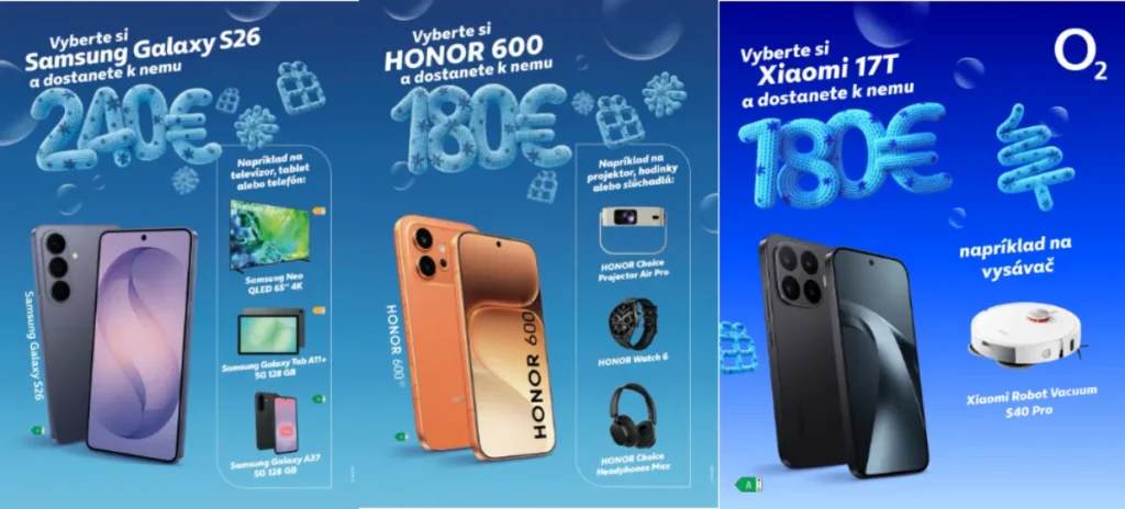 O2 ponúka vianočnú zľavu k vybraným telefónom značiek Samsung, HONOR a Xiaomi