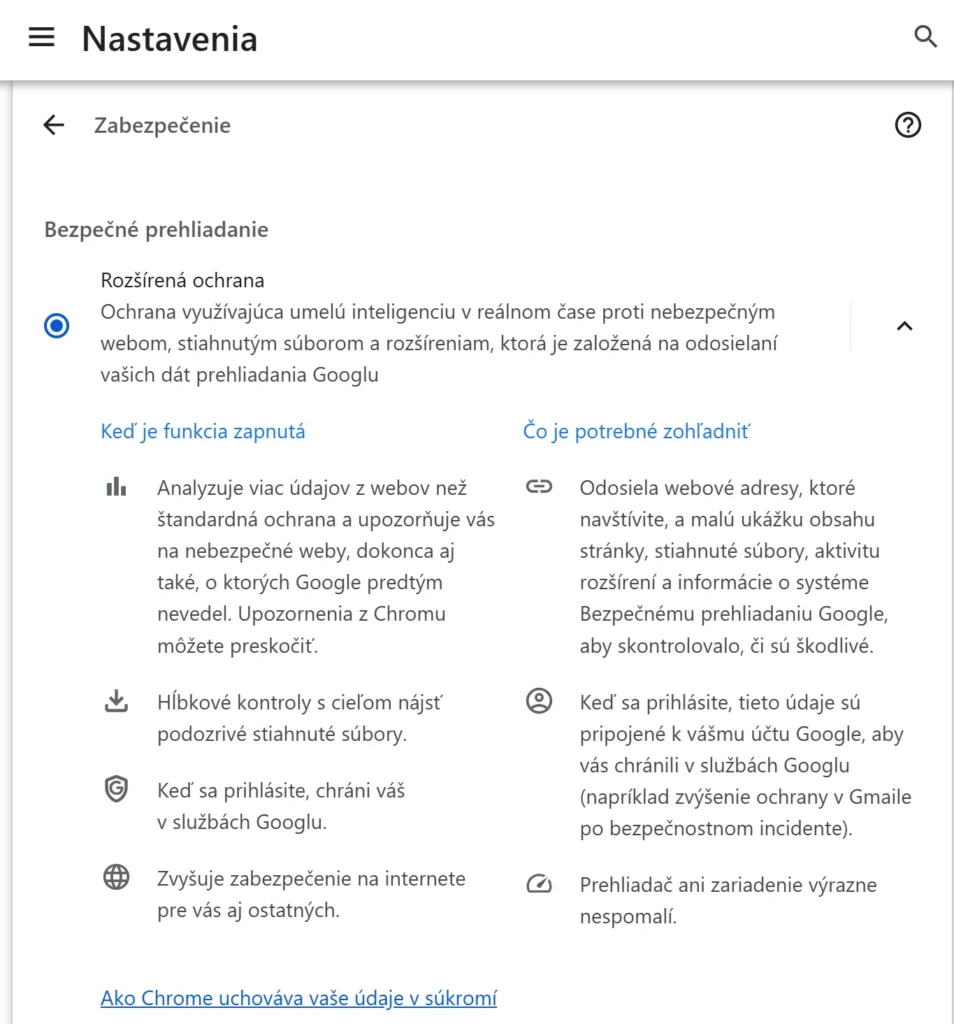 chrome safe browsing nastavenia