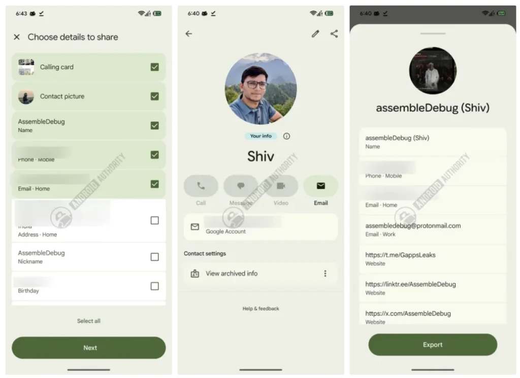 google kontakty Calling Card