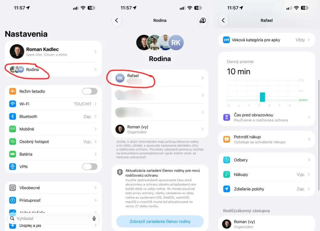 Prístup k rodičovským nástrojom na iPhone